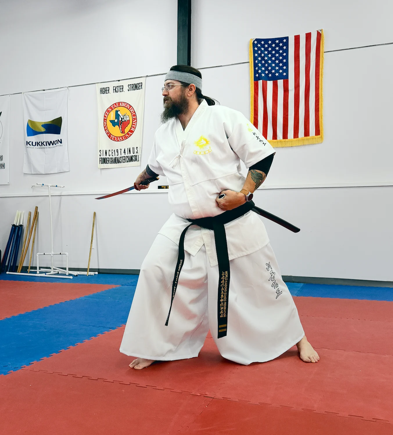 Instructor demonstraiting katana technique