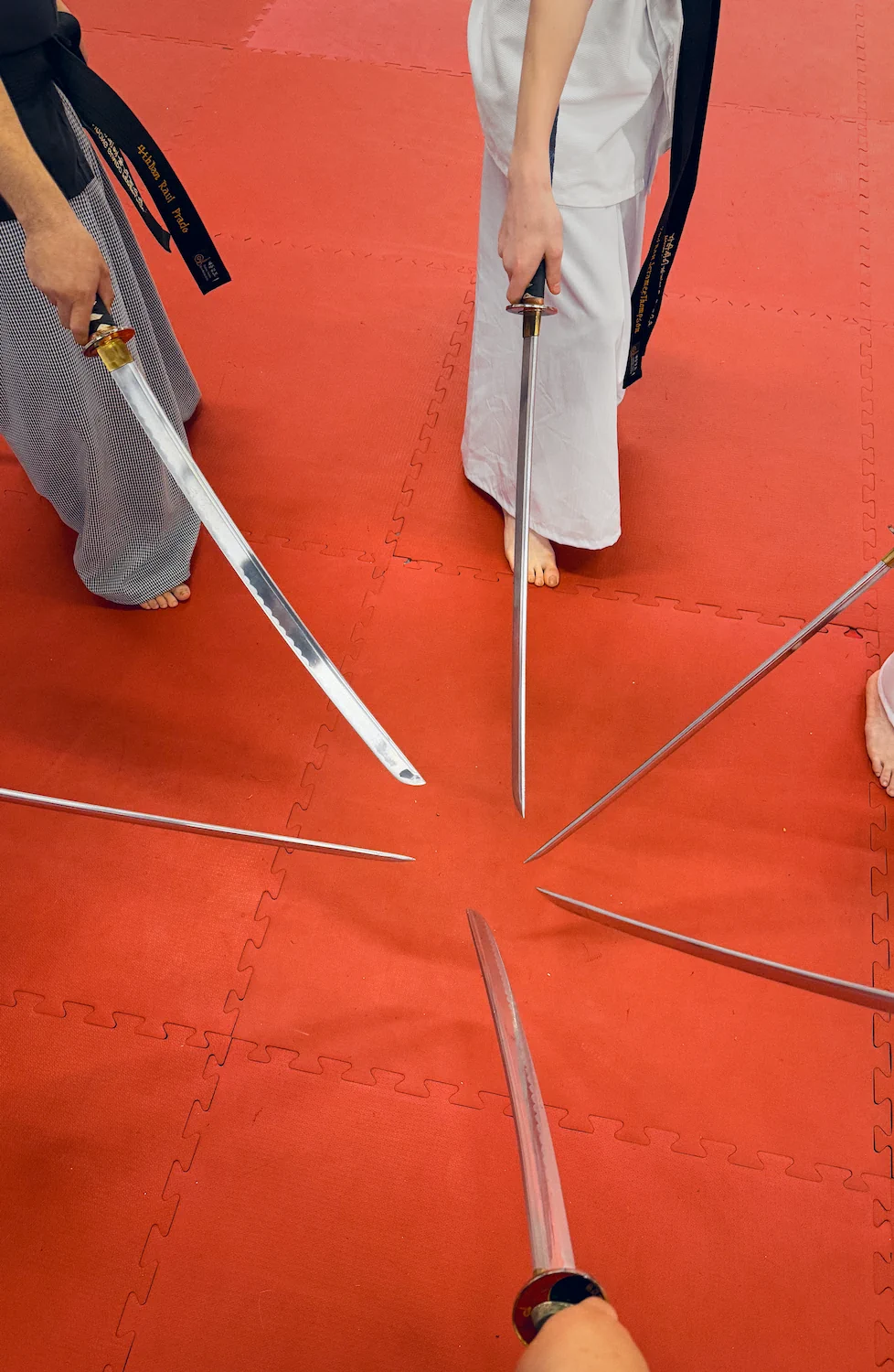 Group of katanas being held in circle